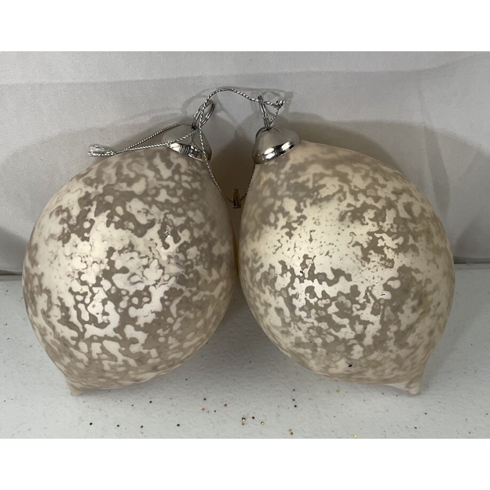 Set Of 2 Pear Shaped Frosted Glass Christmas Ornaments